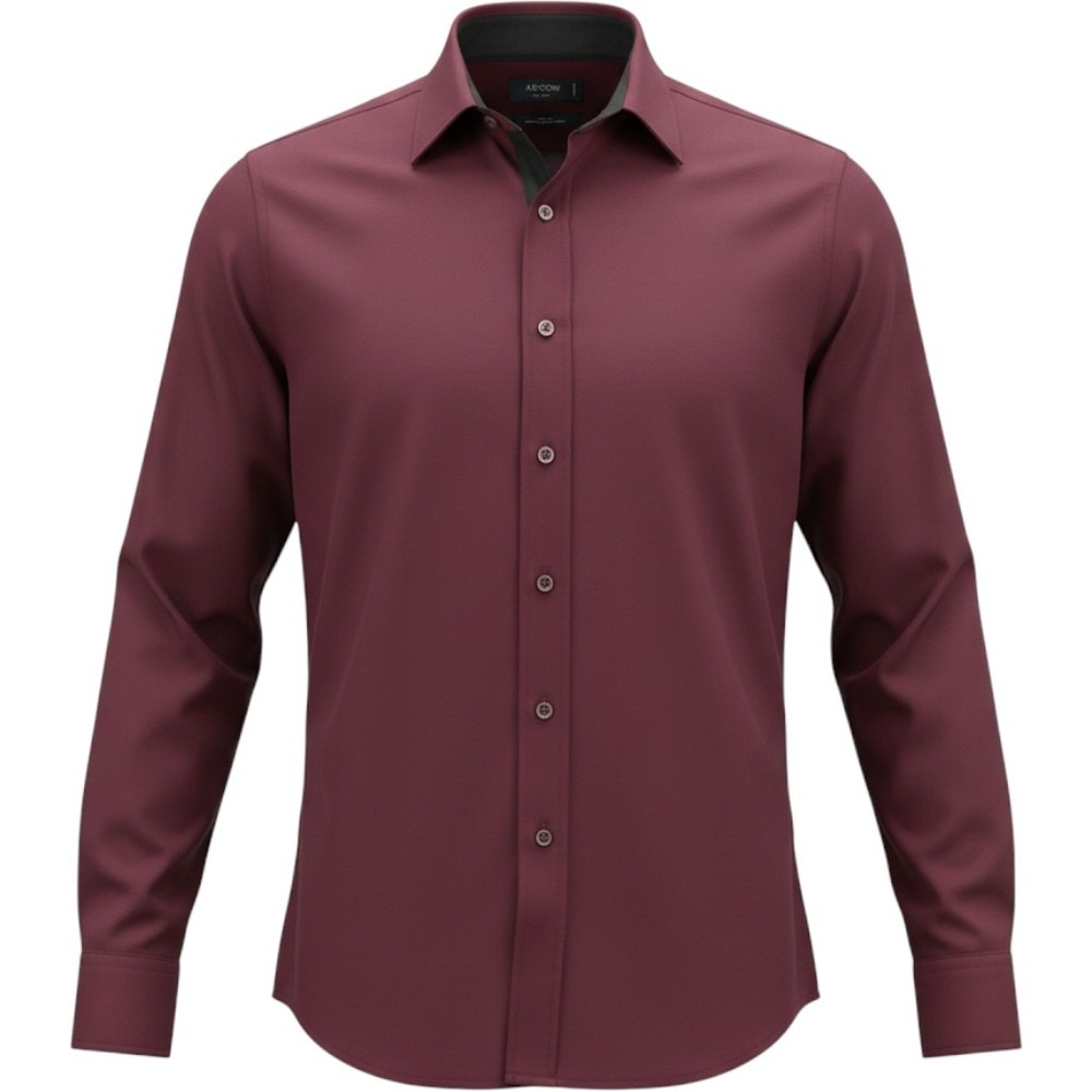 Fried Denim Button Up Shirt Slim Fit Stretch Small Burgundy Business Casual